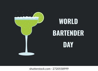 Welt-Barkeeper Tag. Vektorbanner mit einem Margartia Cocktail. С mit Kalk.