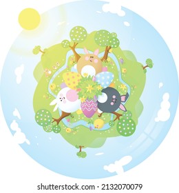 A world based on the theme of Easter with chicks, eggs, and Easter bunnies.