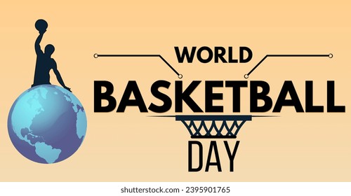 World basketball day, earth and basketball player with typography art