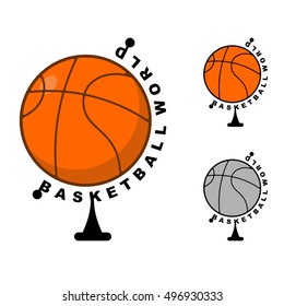 World basketball. Globe ball game. Sports accessory as a globe. Orange sphere
