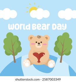 World Bear Day vector design for celebration. Suitable for background, template, social media, poster, flyer design, flat illustration, banner,  etc 