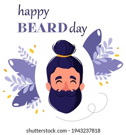 World beard day. Bearded man. Hipster concept. Greeting card.  Vector illustration