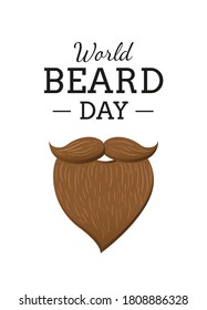 World Beard day card or poster design. Brown beard illustration with text isolated on white background. - Vector