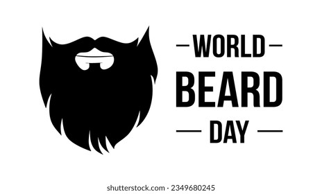 World beard day on September. Illustration of aesthetic beard and mustache in black color isolated on white background. Holiday concept for banner, card, poster with text inscription. Vector