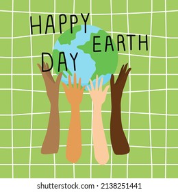 The world is beautiful with our hands. Earth day. Save the world. Hand drawn vector. Illustration for decoration.
