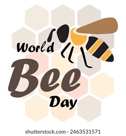 World Bee day 20th May .World Bee day celebration banner with honey bees and honeycomb on white color background. World Bee Day  focuses on the theme Bee engaged with Youth.