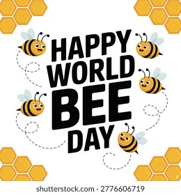 World Bee Day Background with Honey Bee and Flowers – 20 May Pollination Awareness Concept