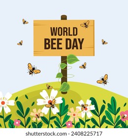 World Bee Day, banner, poster, social media post, vector illustration, awareness, May 20, international, typography, banner, brochure, flyer, beekeeping, ecosystem, pollinators