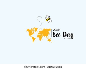 World Bee Day calligraphy hand lettering with cute cartoon bees and world map. Easy to edit vector template for banner, poster, flyer, sticker, postcard, t-shirt, etc.