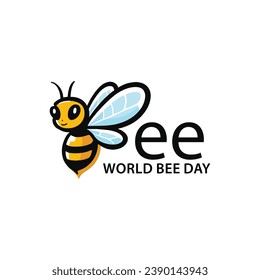World Bee Day calligraphy hand lettering with cute cartoon bees and world map. Easy to edit vector template for banner, poster, flyer, sticker, postcard, t-shirt, etc.