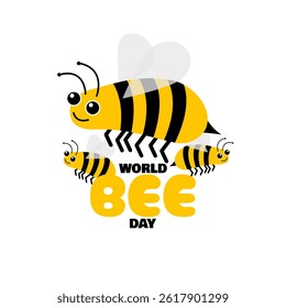 World Bee Day to celebrate on May 20th. Illustration of cute honey bees on white background. Insect event banner.