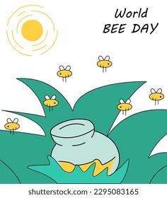 Día mundial de las abejas. Imagen de un frasco de miel. Vector
