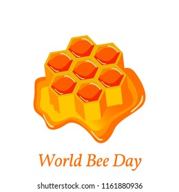 World Bee Day. Concept ecological event. 20 May. Honeycomb with honey, bright drawing