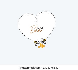 World bee day concept. Love sign and 2 bees. vector illustrations. honey bee
