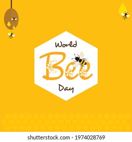 World Bee Day Creative design. Vector Honey Bee and Honey Comb with Yellow Background