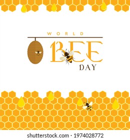 World Bee Day Creative design. Vector Honey Bee and Honey Comb with Yellow Background