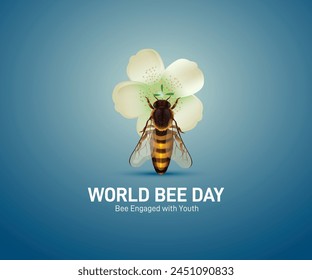 World Bee Day. World Bee Day creative template for banner, poster, flyer, sticker, postcard, t-shirt, etc. honey bee on a flowers in the nature banner for World Bee Day.