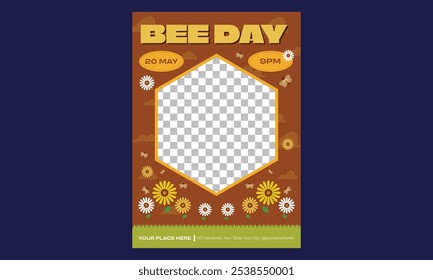 Volante del Día Mundial de la Abeja. Fácil de editar la Plantilla de Vector para el Anuncio, cartel, volante, etiqueta engomada, postal, camiseta