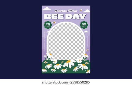 Volante del Día Mundial de la Abeja. Fácil de editar la Plantilla de Vector para el Anuncio, cartel, volante, etiqueta engomada, postal, camiseta