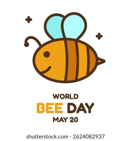World Bee Day greeting with cute bee on white background