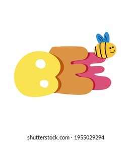 World Bee Day handwritten text. Modern brush calligraphy, hand lettering. Vector colorful illustration with bee, flower and honeycomb. Doodle cartoon style. Save the bees. Congratulation card, poster.