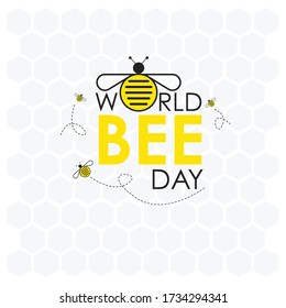 World Bee Day, International Bee Day, World bee day. Funny bee with honeycomb beehive. The finger is raised. Vector flat line illustration for banner, poster, card, t-shirt and more
