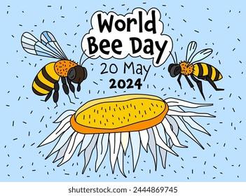 World bee day in may. International event. Bee-friendly initiatives. Beekeeping practices. Importance of bees and their role in ecosystems. Editable vector illustration isolated on a white background
