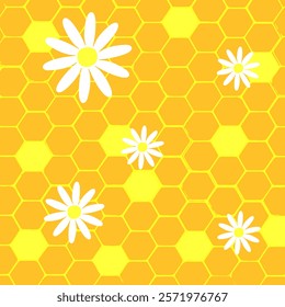 World bee day on 20th of May. Honeycomb, spring chamomile flowers.	