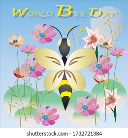World Bee Day Sign and Illustration
