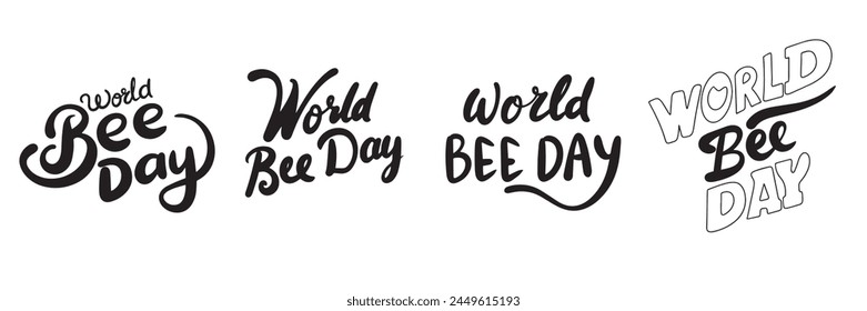 World Bee Day text. Hand drawn vector art.