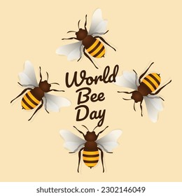 world bee day vector illustration for celebration. world bee day with globe and bee design. bee illustration. honey comb.