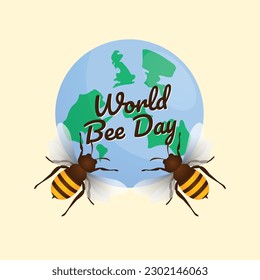 Weltrekord-Vektorgrafik zum Feiern. Welt bee Tag mit Globus und Bienendesign. Bienengrafik. Honigkamm.