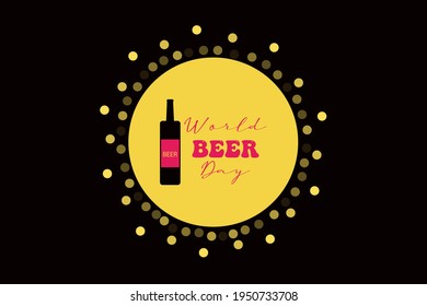 World Beer Day. National beer day vector design.  April 7. Holiday concept. Template for background, banner, card, poster with text inscription.Yellow bokeh on black background.Vector EPS illustration