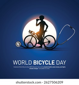 world bicycle day 2025. world bicycle day concept banner, poster, social media post, postcard, background, backdrop, template, greetings card, web banner, cover design etc. 