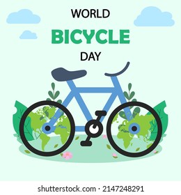 World Bicycle Day 3 June With A Blue Bike. Can Be Use For Poster, Banner, Background, And Wallpaper.