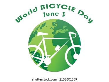 
World bicycle Day. 3 of June. White silhouette of a bicycle on the planet Earth in green tones