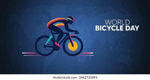 world bicycle day 3 june man riding bicycle on dotted world map vector poster 