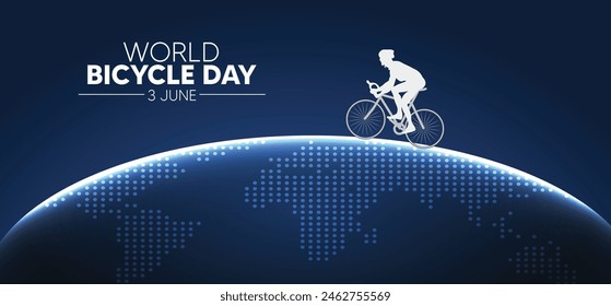 World Bicycle Day 3 june man riding bicycle on glowing earth vector poster