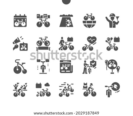 World Bicycle Day 3 June. Family bike ride. Calendar. Third of june. Marathon. Vehicle. Health support. Vector Solid Icons. Simple Pictogram