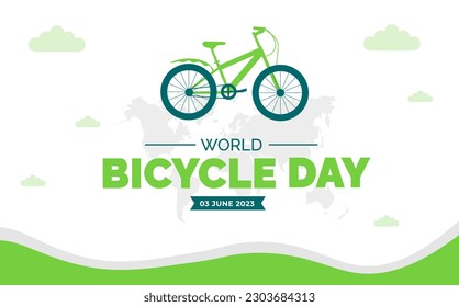 World Bicycle Day background or banner design template blue and green color unique shape. Bicycle vector design.