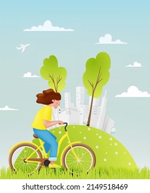  World bicycle day  and car free day in pastel color scheme concept art vector illustration