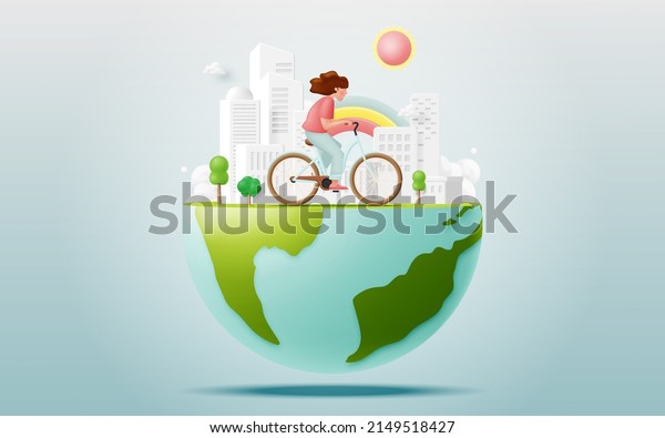  World bicycle day  and car free\
day in pastel color scheme concept art vector\
illustration