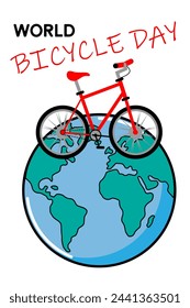 World Bicycle Day. Celebrating World Bicycle Day. Concept for banner, poster, background. Bicycle symbol on the background of the planet