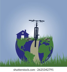 World bicycle day celebration with Eco friendly bicycle concept vector illustration artwork. Eco-friendly transportation , Car free day concept.