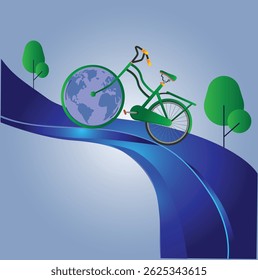 World bicycle day celebration with Eco friendly bicycle concept vector illustration artwork. Eco-friendly transportation , Car free ,save environment concept.
