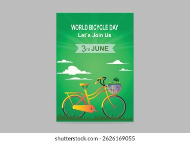 World bicycle day celebration with Eco friendly bicycle concept vector illustration flyer poster design. Eco-friendly environmental transportation backgrounds.