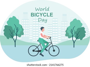 World bicycle day, couple  riding bicycle in city vector illustration