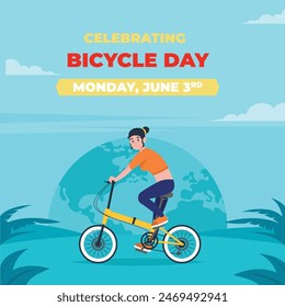 World Bicycle Day. World Bicycle Day creative background, template, banner, poster, social media post, greetings card, t-shirts etc. Promoting Health, Equity, and Sustainability through Cycling.