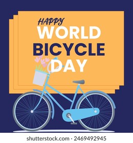 World Bicycle Day. World Bicycle Day creative background, template, banner, poster, social media post, greetings card, t-shirts etc. Promoting Health, Equity, and Sustainability through Cycling.