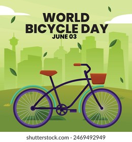 World Bicycle Day. World Bicycle Day creative background, template, banner, poster, social media post, greetings card, t-shirts etc. Promoting Health, Equity, and Sustainability through Cycling.